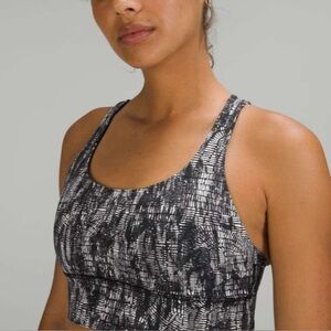Lululemon 4 Energy Longline Bra Med Support, B–D cup Lino Alpine White Black